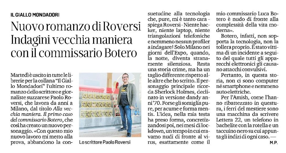 "Indagini vecchia maniera per il commissario Botero"
Ecco un bel pezzo dove racconto come e quando è nata l'idea di creare un personaggio tanto particolare...
#paoloroversi #allavecchiamaniera #commissariobotero #giallo #ilgiallomondadori #libri #noir

 amzn.to/3CPDMcJ