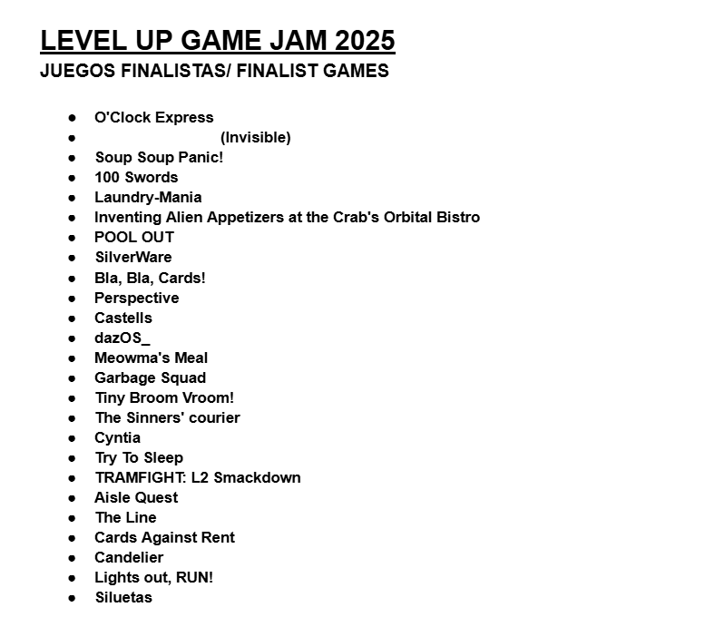 game_levelup's tweet image. ¡Ya conocemos a los finalistas de la #levelup_gamejam 2025! 🥳🎮

Queremos felicitar a todas las personas que habéis participado. El nivel de los juegos ha sido impresionante y no podemos estar más orgullosos del talento que habéis demostrado. ¡Finalistas o no, sois increíbles!…
