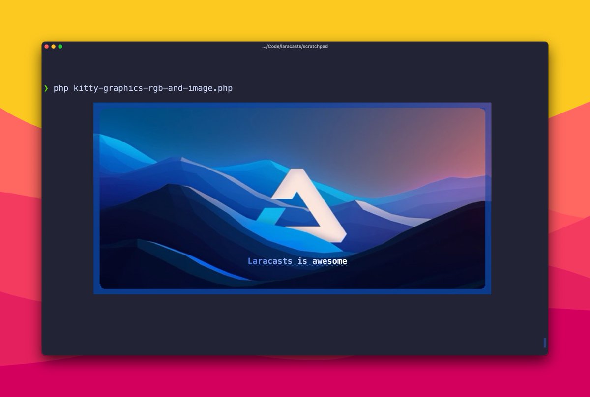 ashleyhindle's tweet image. Ridiculous!
In my terminal, I can now neatly show an image, then add a generated semi-transparent rounded border on top, and then overlay a gradient text on top of it with a curvy underline with a gradient 🤯
HOLY MOLY