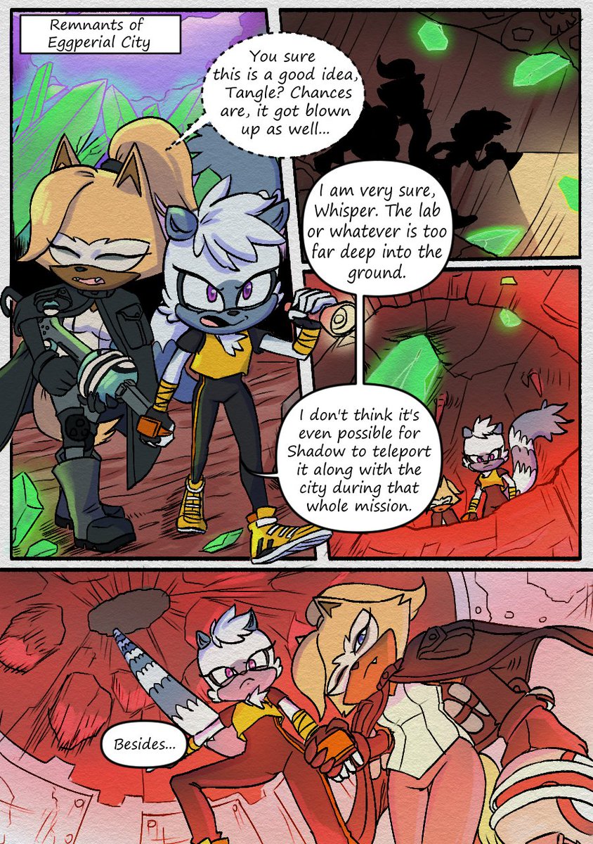 Fredimate's tweet image. I present to yall the start of my fancomic.This took place after the confrontation with Mimic. Tangle and Whisper return to what's left of Eggperial City...but why?
Pls ♥️ And 🔁 and follow for more!
#fancomic #tanglethelemur #WhisperTheWolf #drawing #IDWSonic #sonicfanart