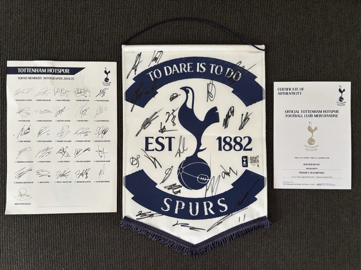 Tottenham 2024/25 Signed Pennant COA Europa Cup Winners Full Squad Spurs

£99.52 currently

4 bids

Ends Sun 20th Jul @ 11:18am

ebay.co.uk/itm/1166898558…

#ad #spurs #COYS
