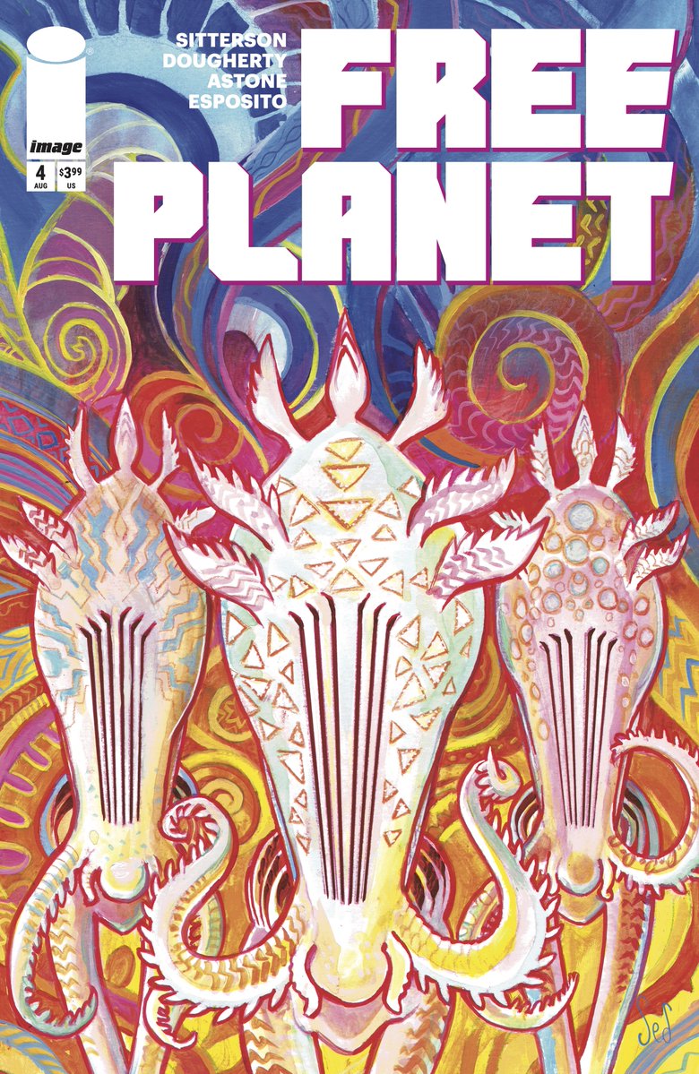 aubreysitterson's tweet image. FREE PLANET is designed to be read in the glorious print periodical format, studied & reread, as in this insurrection sequence, which incentivizes flipping back & forth, comparing & contrasting.
FREE PLANET #4 lands in comic shops August 13.
Full preview: bit.ly/FreePlanet4