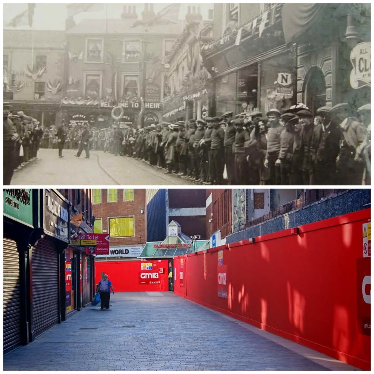 Before &amp; After

Fishermen lining the route at Royal visit c.1910

Victoria Street 2025