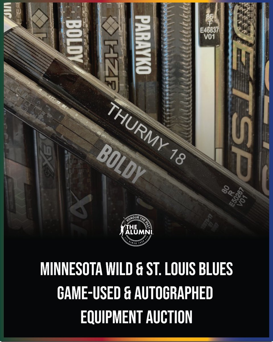 NHLAlumni's tweet image. The Wild and Blues meet again!
Bid NOW on game-used & autographed sticks courtesy of the @mnwild and @stlouisblues! ▶️ bit.ly/4o1huLO
