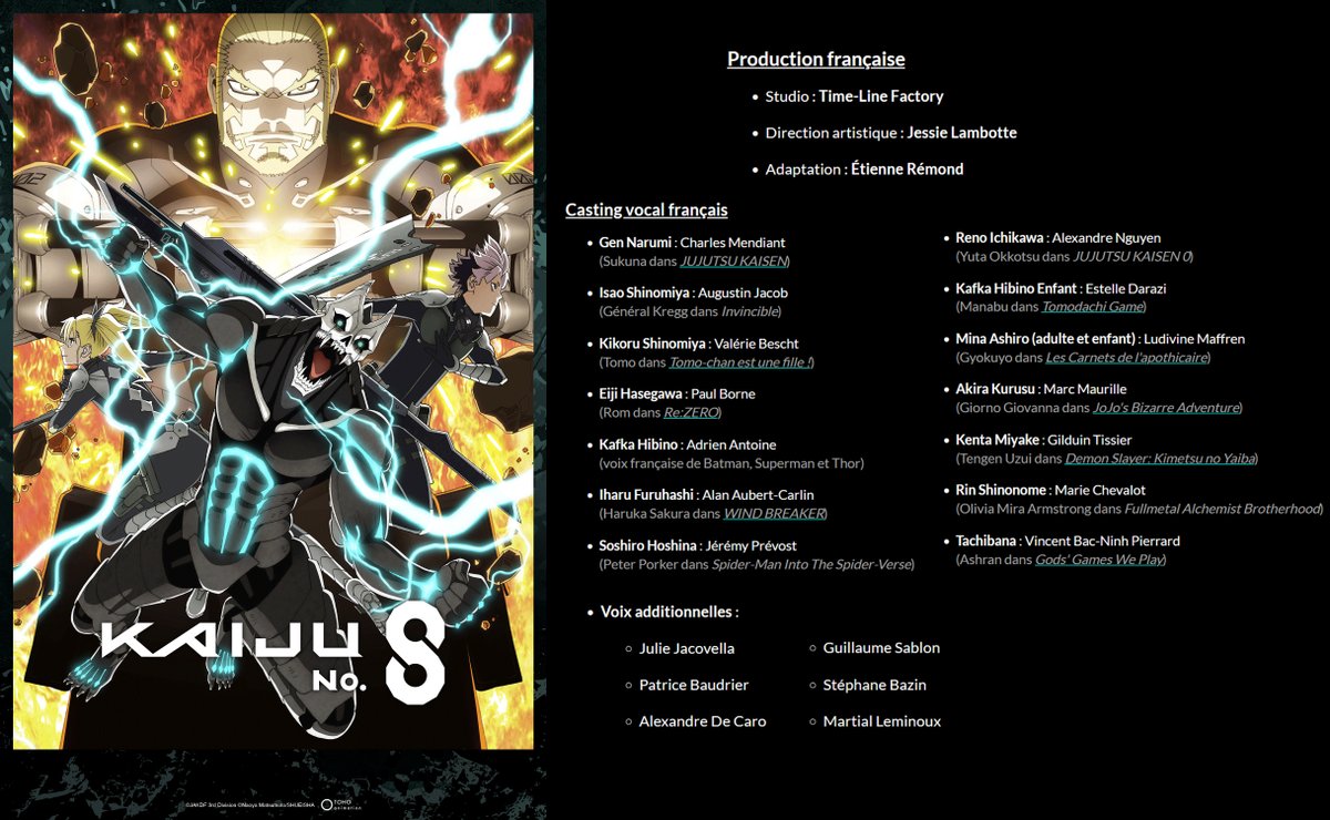 BastienDruker's tweet image. Carton de doublage de la Saison 2 de Kaiju No. 8 sur Crunchyroll dirigée par Jessie Lambotte
Avec @AlanAubert @alexnguyen_vf @EstelleDarazi et @i_idees