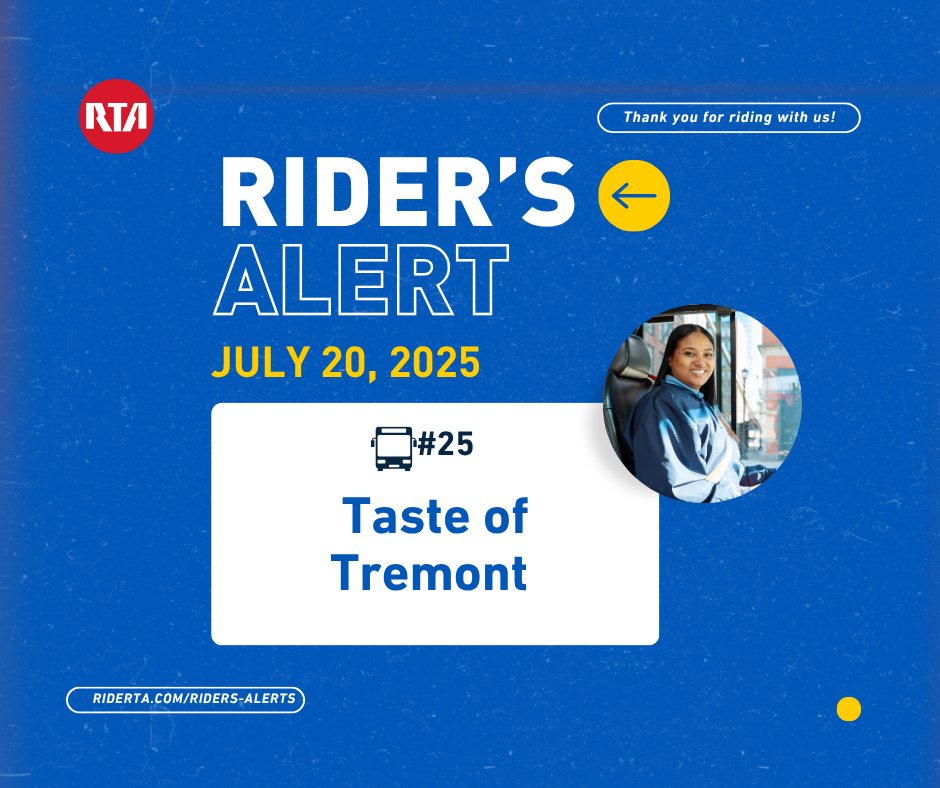 GCRTA's tweet image. Heading to Taste of Tremont this Sunday, July 20th? π½οΈ Get ready for a delicious time in Tremont neighborhood!
Professor Ave will be closed, impacting the #25 bus. Plan your trip by using the transit app! π±π bit.ly/40mekbk