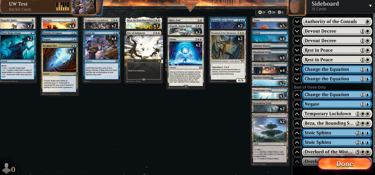 First time playing seriously on the Arena day 2 With UW control played vs cage in the finals hope to see much more tomorrow🤣