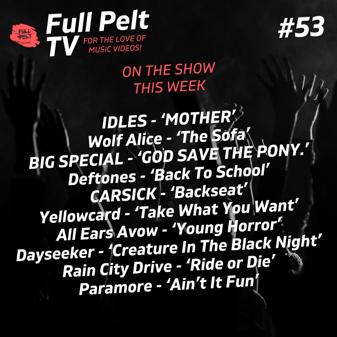 It's Full Pelt TV time!

On the show this week - <a href="/idlesband/">I D L E S</a> <a href="/wolfalicemusic/">Wolf Alice</a> <a href="/BIGSPECIAL_/">BIG SPECIAL</a> <a href="/deftones/">Deftones</a> <a href="/carsickofficial/">CARSICK</a> <a href="/Yellowcard/">Yellowcard</a> <a href="/AEAOfficial/">All Ears Avow</a> <a href="/dayseeker/">DAYSEEKER</a> <a href="/raincitydrive/">Rain City Drive</a> &amp; <a href="/paramore/">paramore</a> 

Watch on YouTube 👇
tinyurl.com/yj23bd6a