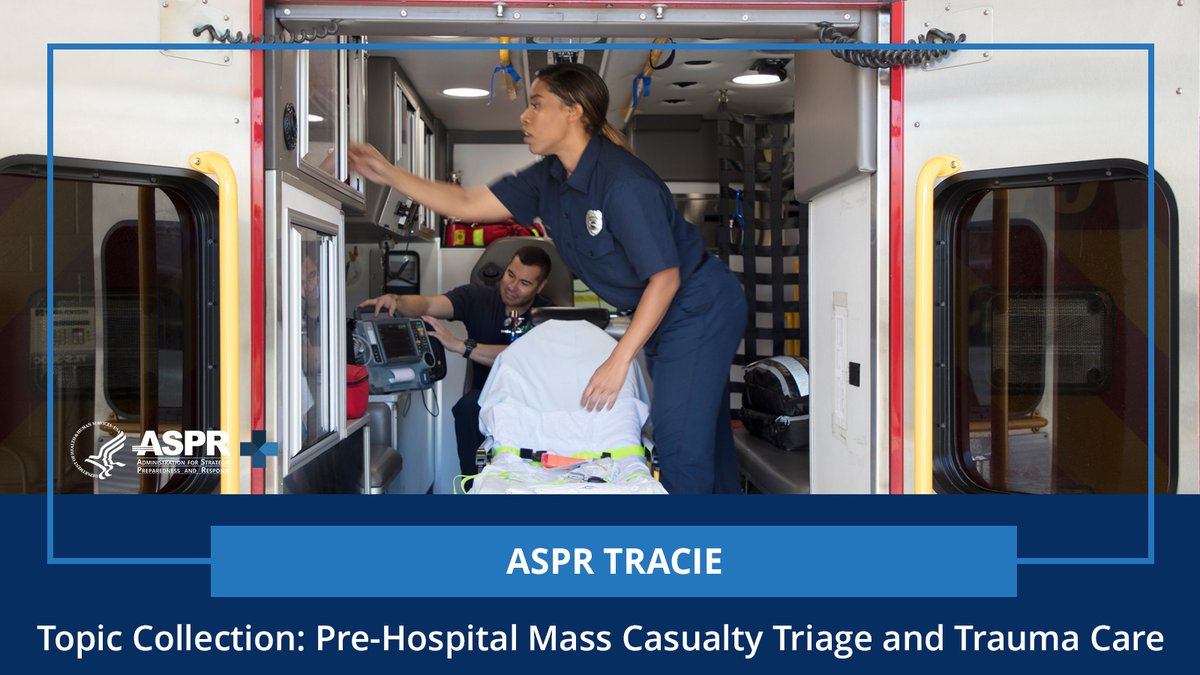 ASPRgov's tweet image. Performing triage/trauma care during a mass casualty incident requires efficiency and coordination among multiple response entities. Use this set of peer-reviewed resources from ASPR TRACIE to ensure your EMS providers and other first responders are prepared for emergencies.…