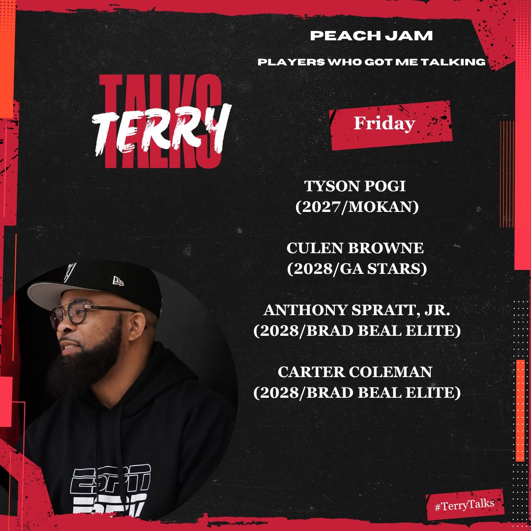 Terry Drake (@tdrakebasktball) on Twitter photo 🚨 #TerryTalks 🚨
These players got me talking about their Friday performance at #PeachJam...
#NikeBaskeball #ESPN #PaulBiancardi #SCNext <a href="/NikeEYB/">EliteYouthBasketball</a> <a href="/PaulBiancardi/">Paul Biancardi</a> <a href="/SCNext/">SportsCenter NEXT</a> <a href="/TheUCReport/">Billy Tucker</a> <a href="/nikebasketball/">Nike Basketball</a> <a href="/culenn_/">Culen Browne</a> @aderkack @Moussak11 @Markez_Davis @Tristonk24 <a href="/notcoleholden/">Cole Holden</a> 🚨 #TerryTalks 🚨
These players got me talking about their Friday performance at #PeachJam...
#NikeBaskeball #ESPN #PaulBiancardi #SCNext <a href="/NikeEYB/">EliteYouthBasketball</a> <a href="/PaulBiancardi/">Paul Biancardi</a> <a href="/SCNext/">SportsCenter NEXT</a> <a href="/TheUCReport/">Billy Tucker</a> <a href="/nikebasketball/">Nike Basketball</a> <a href="/culenn_/">Culen Browne</a> @aderkack @Moussak11 @Markez_Davis @Tristonk24 <a href="/notcoleholden/">Cole Holden</a>