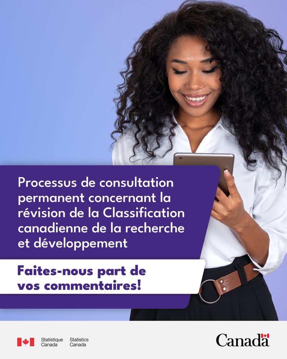 StatCan_fra's tweet image. Utilisez-vous la Classification canadienne de la recherche et développement (CCRD), ou êtes-vous membre du milieu de la recherche? Faites-nous part de vos commentaires avant le prochain cycle de révision en 2026 :
statcan.gc.ca/fr/consultatio….
