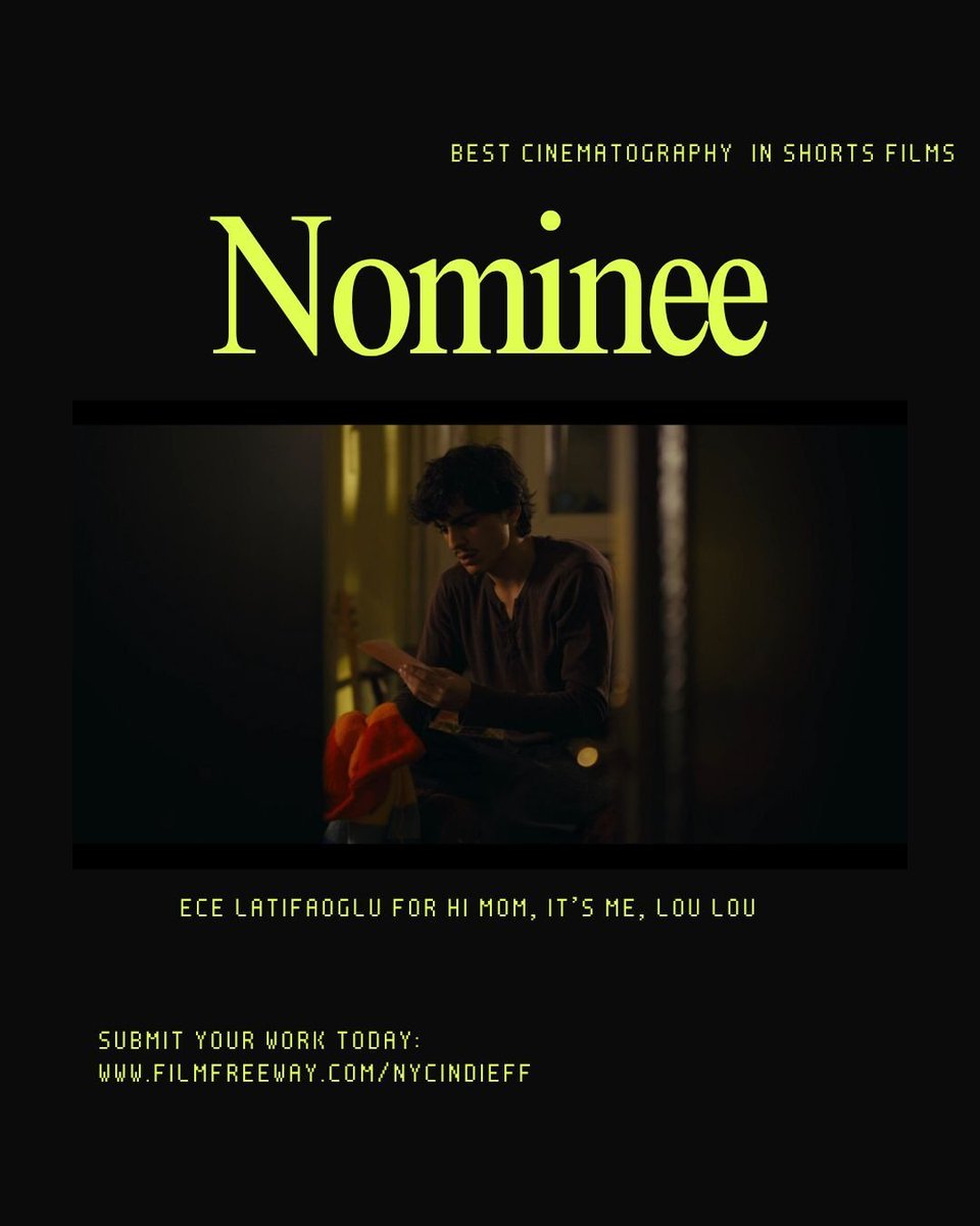 A round of applause for Ece Latifaoglu in Hi Mom, it’s me, Lou Lou, nominated for Best Cinematography in Shorts Films at the NYC Indie Film Festival. 

📩 Submit your film today: filmfreeway.com/nycindieff