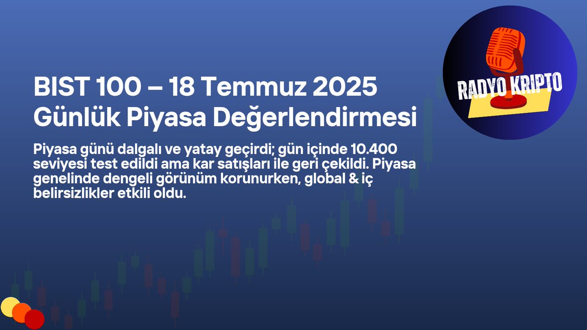 📊 BIST100 – 18 Temmuz 2025

Endeks 10.366 puanda yatay kapandı.

🔸#EMKEL #GLRYH #CASA yükseldi
🔸#MEGAP #DERHL #ETYAT düşüşte
🔸En çok işlem görenler: #THYAO #ASELS #TUPRS

📈 Günlük analiz &amp; teknik verilerle tam rapor yayında👇
radyokripto.com/?p=4611

#Borsa #BIST100 #Hisse