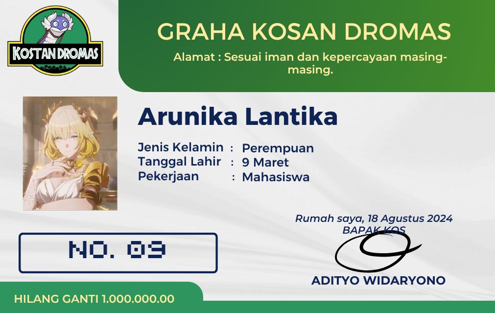 ๐ฆ ๐๐ข๐ฆ๐๐ก ๐๐ฅ๐ข๐ ๐๐ฆ (@kosandromas) on Twitter photo แ
แ
แ
๐ฉ๐๐ฅ๐๐๐๐๐ โ Selamat datang, <a href="/nirmanangitis/">๐ฆ ๐๐๐๐๐๐๐</a>! Silahkan terima kartu tanda kepemilikan kamar. Jangan lupa follow pengurus dan anggota Kosan Dromas lainnya ya! แ
แ
แ
๐ฉ๐๐ฅ๐๐๐๐๐ โ Selamat datang, <a href="/nirmanangitis/">๐ฆ ๐๐๐๐๐๐๐</a>! Silahkan terima kartu tanda kepemilikan kamar. Jangan lupa follow pengurus dan anggota Kosan Dromas lainnya ya!