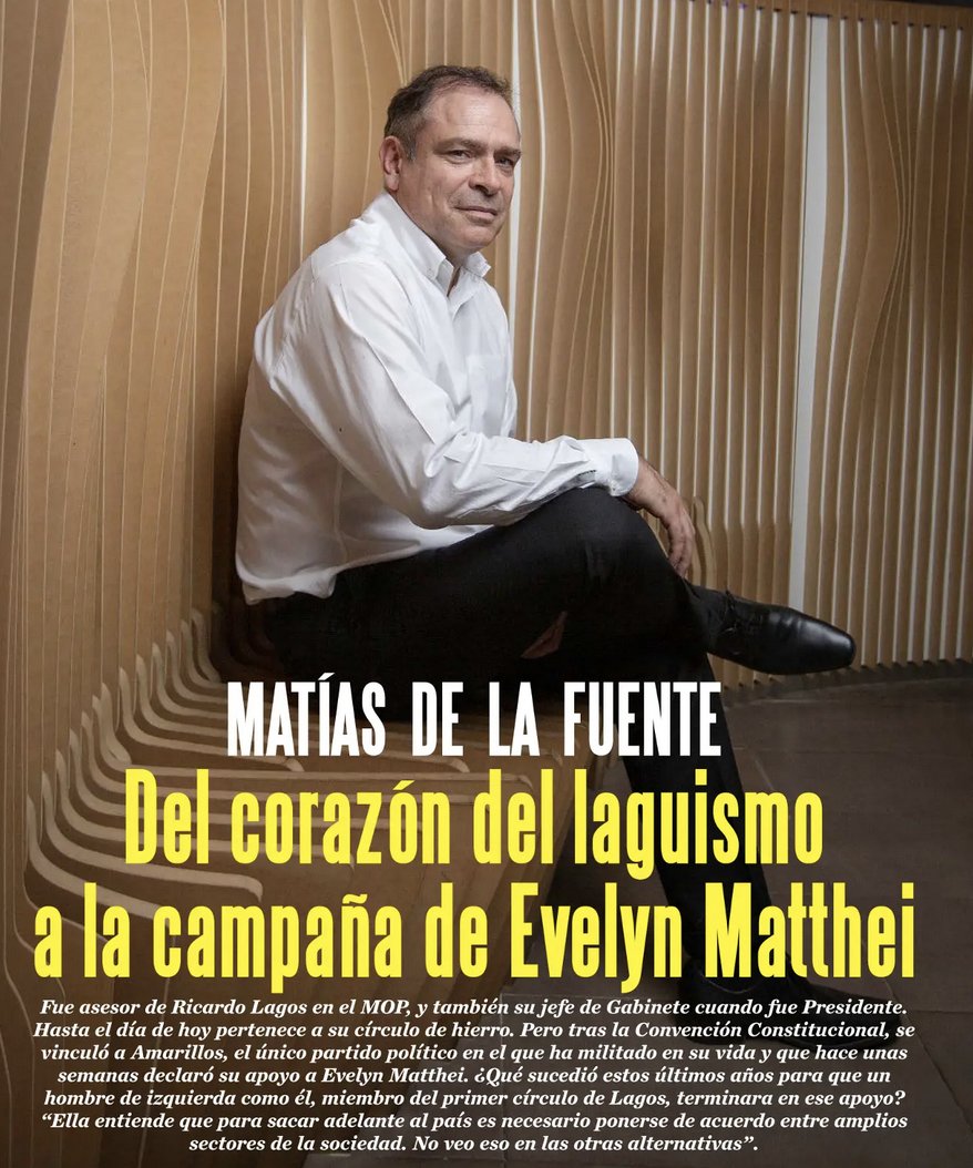 HernanLarrain's tweet image. "Ella entiende que para sacar adelante al país es necesario ponerse de acuerdo entre amplios sectores de la sociedad".
Matías de la Fuente y su apoyo a @evelynmatthei.