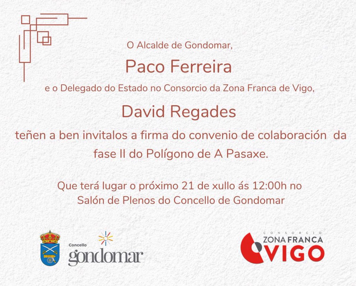 apasaxe's tweet photo. lunes 21 a las 12::00, @viladeGONDOMAR @apasaxe dan otro enorme paso para tener el polígono referencia en en sur de pontevedra.
@alcaldegondomar y @regades firmarán en convenio de colaboración para fase Il del PI A Pasaxe.
@zonafrancavigo https://t.co/1mgtG4kTHa