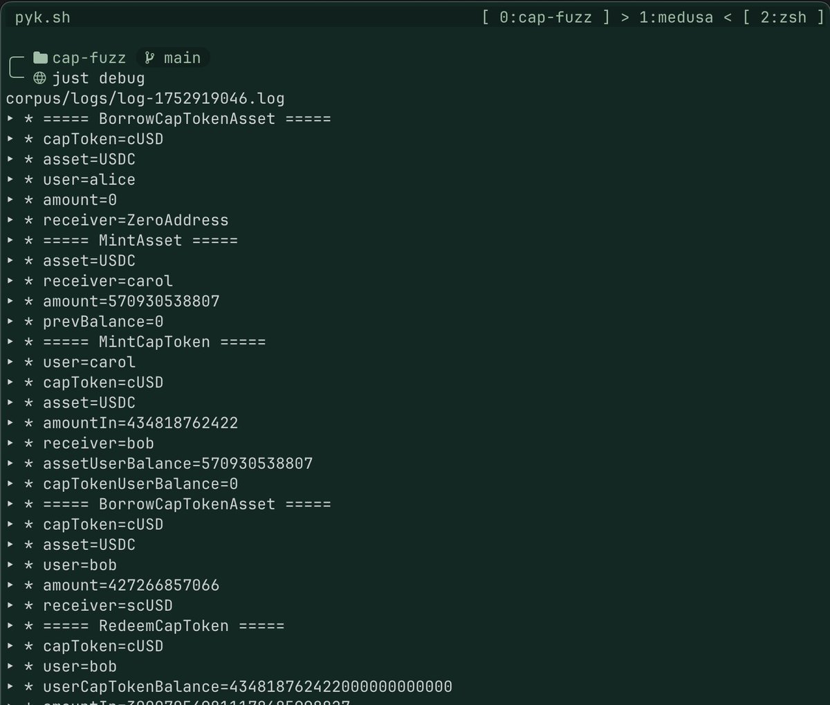sepyke's tweet image. everyone's building their own foundry test-case producer (fuzz-utils, getrecon, etc) to dive into failed tests, and I'm just over here using simple logs