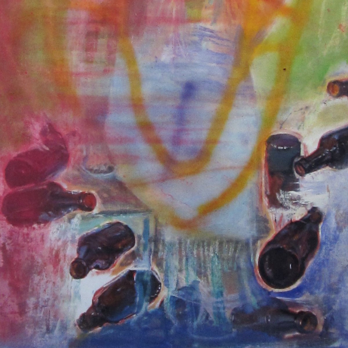 hobothumb's tweet image. good morning 🍾 par-tay!...) oils & acrylic & spray paint on unstretched canvas, 40"sq. quit drinking about 5yrs ago & promptly dropped 35lbs & a habitual hangover😃