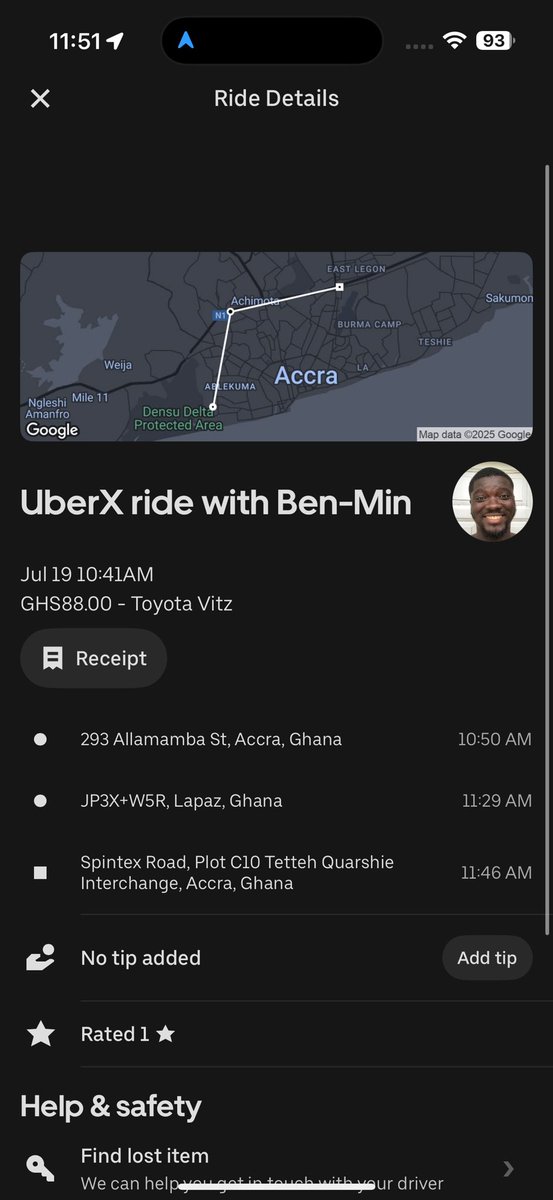 RealLegacyJay's tweet photo. @Uber_Support @Uber Just took an Uber from Dansoman to Accra Mall. Driver showed me GHS155 as the fare, so I paid only to realize later the actual trip cost was GHS88. He ended the ride a minute after dropping me. This is unfair and unprofessional. Please take action. #UberGhana https://t.co/byWyJTTPxy
