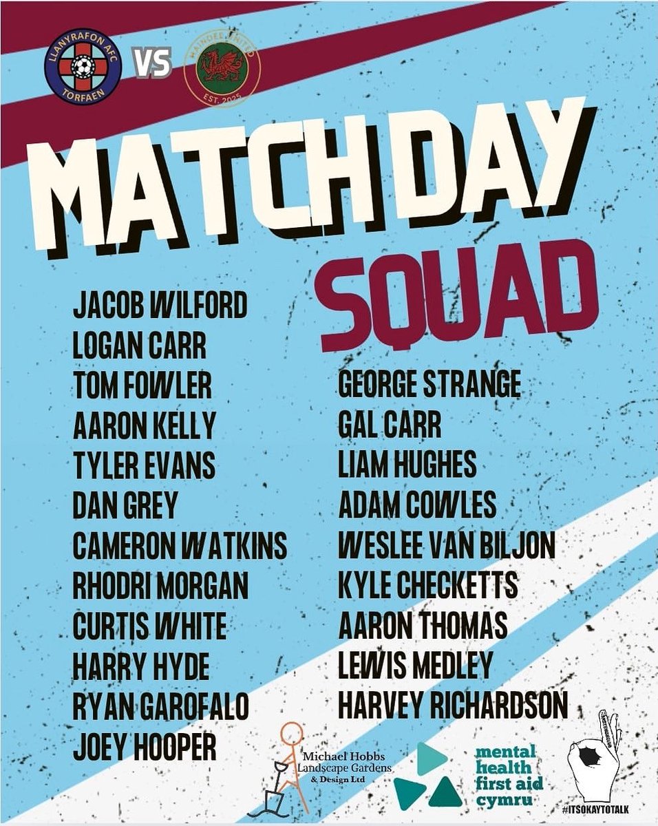 Your team to face Maindee UTD for a 3pm KO💙❤️ Good luck lads🫡