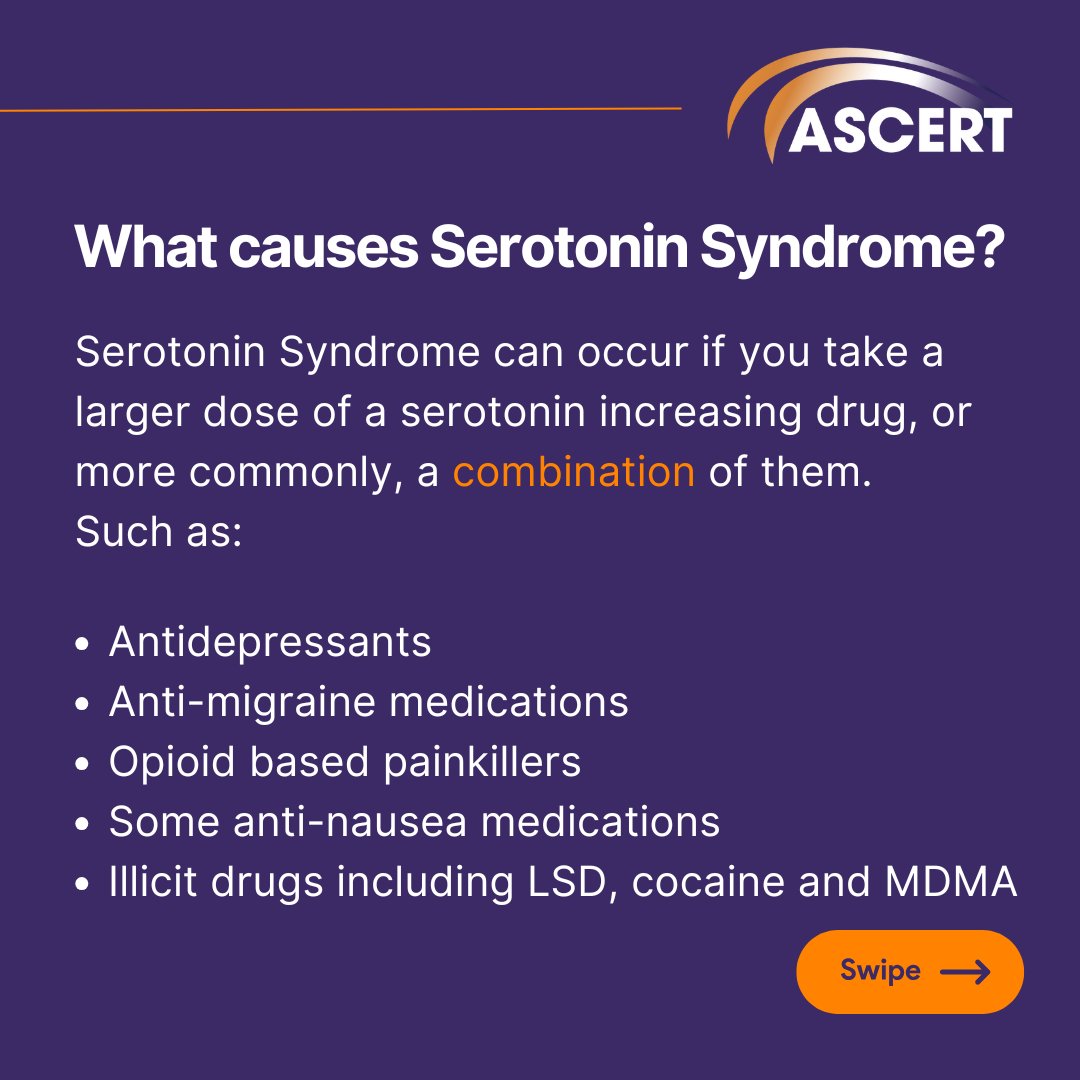 ASCERTNI's tweet image. 🚑 Seek medical attention immediately if you suspect Serotonin Syndrome
🚑 Always be honest with medical staff about prescribed and non prescribed drugs so they can best help you
#ASCERT #ReducingHarm #SupportingPositiveChange