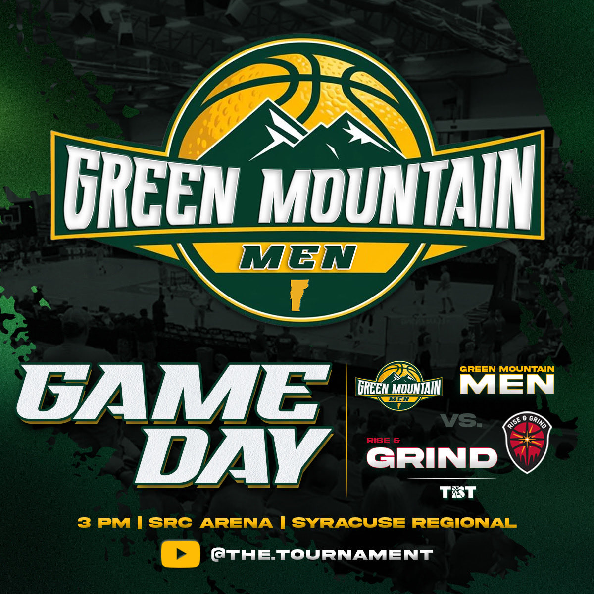 JakeMarsh18's tweet image. The wait is over. It&apos;s game day in Syracuse!

The Green Mountain Men make their debut at 3pm on YouTube. Tune in!

@thetournament @GreenMountMen