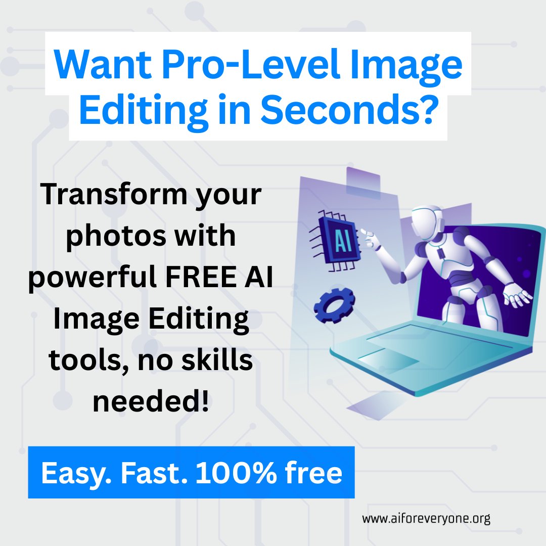 ai_foreveryone_'s tweet image. No design skills? No problem! 💡

Edit your images like a pro in seconds with 100% FREE AI tools.

Try it now — easy, fast, and totally free! ⚡

aiforeveryone.org

#AIImageEditing #ContentCreationTools #FreeDesignTools #aiforeveryone