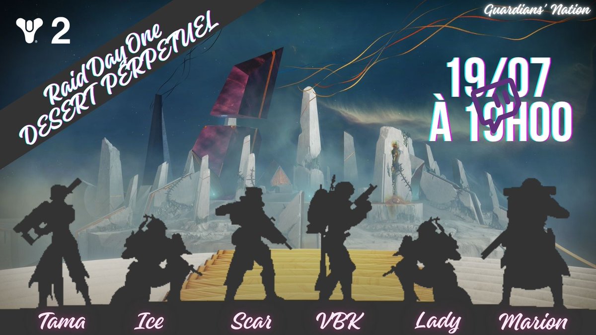 TamaUsagi6's tweet image. La Guardians' Nation part en découverte Day One sur le Desert Perpétuel de @DestinyTheGame en multi stream avec @PlaneteDestiny des 19h.
💜twitch.tv/ladydraco_fr
💜 twitch.tv/tama_usagi
#d2teof #Destiny2Creator