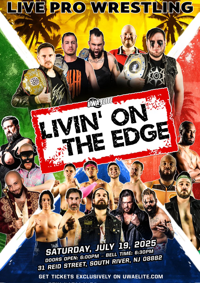 UWA Elite Livin' on the Edge takes place TONIGHT at 6:30pm live from the South River VFW (31 Reid Street, South River, NJ 08882).  

Online ticket sales for this event have closed, however tickets will be available at the door starting at 6pm.