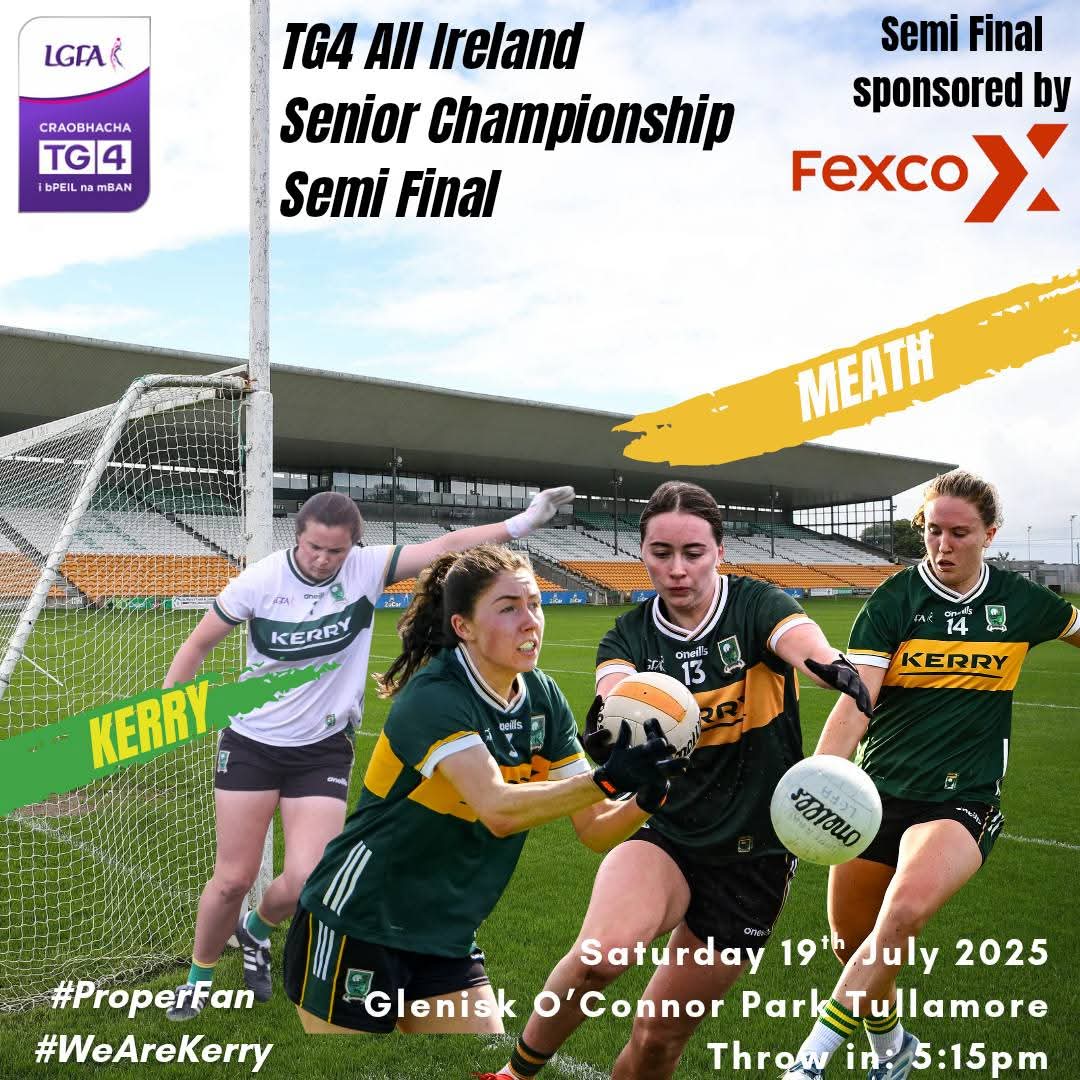 NormaFoleyTD1's tweet image. C'mon the Kerry ladies! 🟢🟡
The very, very best of luck to the @kerryladiesfoot Senior team and management today as they take on Meath in the TG4 All-Ireland Senior Football Championship Semi-Final in Tullamore at 5:15pm. Up The Kingdom!