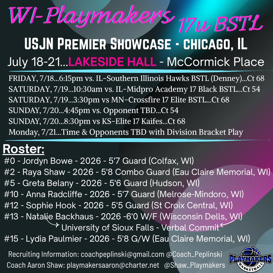Coach Pep (@coach_peplinski) on Twitter photo 🚨WI-Playmakers 17u Shaw BSTL opened their weekend in Chicago with a 49-44 win over IL-Southern Illinois Hawks Denney BSTL!
2026’s <a href="/ShawRaya/">Raya Shaw</a> <a href="/nat_backhaus/">natalie backhaus</a> <a href="/annaradcliffe06/">Anna Radcliffe</a> <a href="/sophiehookk/">Sophie Hook</a> <a href="/gretabelany5/">Greta Belany</a> <a href="/lydiapaulmier1/">Lydia Paulmier</a> <a href="/jordyn_bowe/">Jordyn Bowe</a> 🔒down DEFENSE is the 💪🏼 of this TEAM!
⬇️⬇️⬇️⬇️ 🚨WI-Playmakers 17u Shaw BSTL opened their weekend in Chicago with a 49-44 win over IL-Southern Illinois Hawks Denney BSTL!
2026’s <a href="/ShawRaya/">Raya Shaw</a> <a href="/nat_backhaus/">natalie backhaus</a> <a href="/annaradcliffe06/">Anna Radcliffe</a> <a href="/sophiehookk/">Sophie Hook</a> <a href="/gretabelany5/">Greta Belany</a> <a href="/lydiapaulmier1/">Lydia Paulmier</a> <a href="/jordyn_bowe/">Jordyn Bowe</a> 🔒down DEFENSE is the 💪🏼 of this TEAM!
⬇️⬇️⬇️⬇️