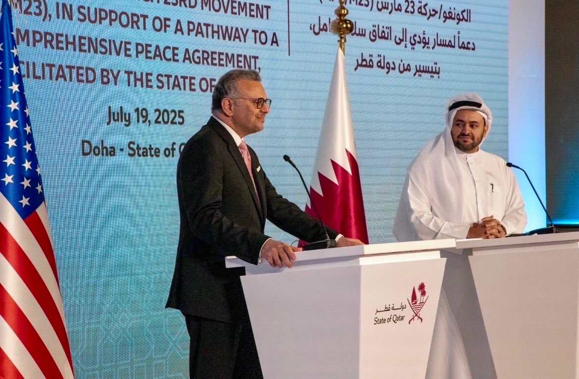 US_SrAdvisorAF's tweet image. Today’s signing of a Declaration of Principles in Doha between the DRC and AFC/M23 represents a significant step toward a peaceful and lasting solution to the conflict in eastern DRC. This Declaration underscores a shared commitment to dialogue, accountability, and a path toward…