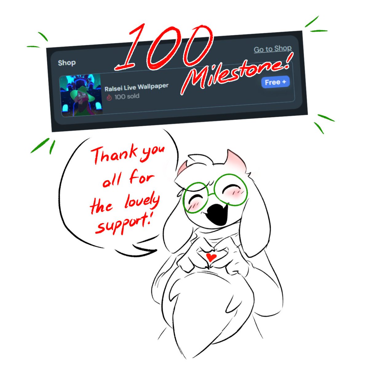 We've officially made 100 downloads for the Ralsei live wallpaper! Thank you all for the wonderful support to get to this milestone! Really appreciate it all ^^♥️