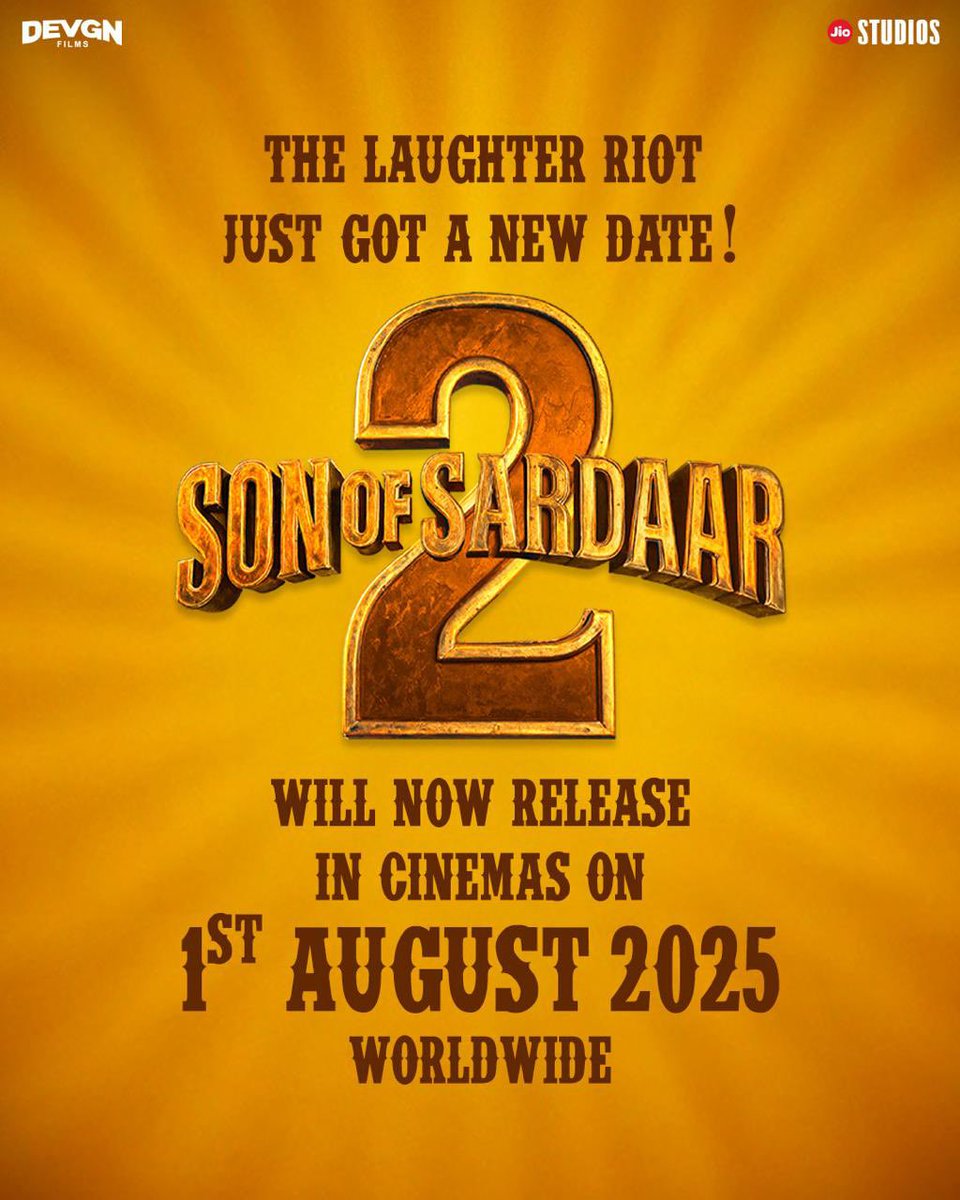 Stars & Politics (@askjagruk) on Twitter photo #SonOfSardaar2 got postponed? 👏
Looks like Jassi bhai missed his Scotland flight, and now the release date’s doing a “thok do, thok do” till August 1! 😅
For the first time, a 90s superstar’s running scared from a newcomer! 🙂
#SOS2 #AjayDevgn <a href="/jiostudios/">Jio Studios</a> #SonOfSardaar2 got postponed? 👏
Looks like Jassi bhai missed his Scotland flight, and now the release date’s doing a “thok do, thok do” till August 1! 😅
For the first time, a 90s superstar’s running scared from a newcomer! 🙂
#SOS2 #AjayDevgn <a href="/jiostudios/">Jio Studios</a>