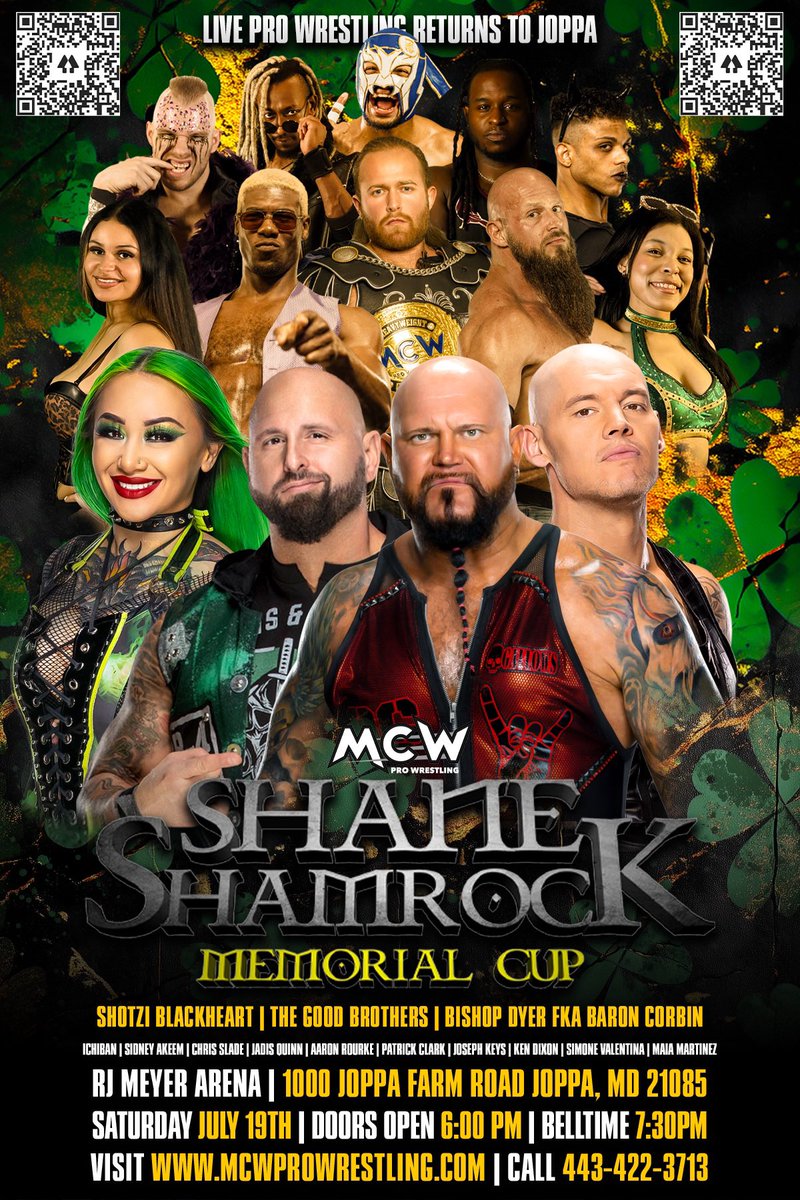 MCW Pro Wrestling (@mcwwrestling) on Twitter photo The tradition continues TONIGHT❗️Join us at The RJ Meyer Arena in Joppa, #Maryland for #ShamrockCup24🍀
🎟️ freshtix.com/events/shamroc…
Meet former #WWE Superstars <a href="/TomPestock/">Tom</a>, <a href="/The_BigLG/">“The Big LG” Doc Gallows</a>, <a href="/MachineGunKA/">The Machine Gun</a>, <a href="/ShotziTCB/">Shotzi</a>, @SidneyAkeem and MORE during the pre-show Meet & Greet 🫱🏻🫲🏿
Only a The tradition continues TONIGHT❗️Join us at The RJ Meyer Arena in Joppa, #Maryland for #ShamrockCup24🍀
🎟️ freshtix.com/events/shamroc…
Meet former #WWE Superstars <a href="/TomPestock/">Tom</a>, <a href="/The_BigLG/">“The Big LG” Doc Gallows</a>, <a href="/MachineGunKA/">The Machine Gun</a>, <a href="/ShotziTCB/">Shotzi</a>, @SidneyAkeem and MORE during the pre-show Meet & Greet 🫱🏻🫲🏿
Only a