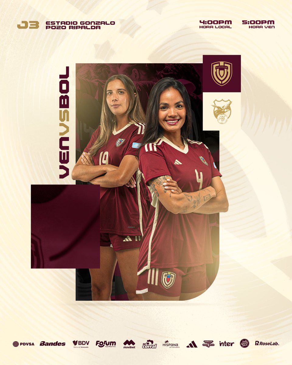 FemeninoFVF's tweet photo. 𝙎𝙖́𝙗𝙖𝙙𝙤 𝙑𝙞𝙣𝙤𝙩𝙞𝙣𝙩𝙤 🙅‍♀️

Las chamas disputan hoy la Jornada 3️⃣ de la CONMEBOL Copa América Femenina 2025 frente a Bolivia 🙌

🏟️ Estadio Gonzalo Pozo Ripalda, Ecuador
⏰ 4:00 PM (LOC), 5:00 PM (VEN)
📺 Televen
📻 FM Center

#SiempreVinotinto 🇻🇪 https://t.co/YTjahaJY7Q