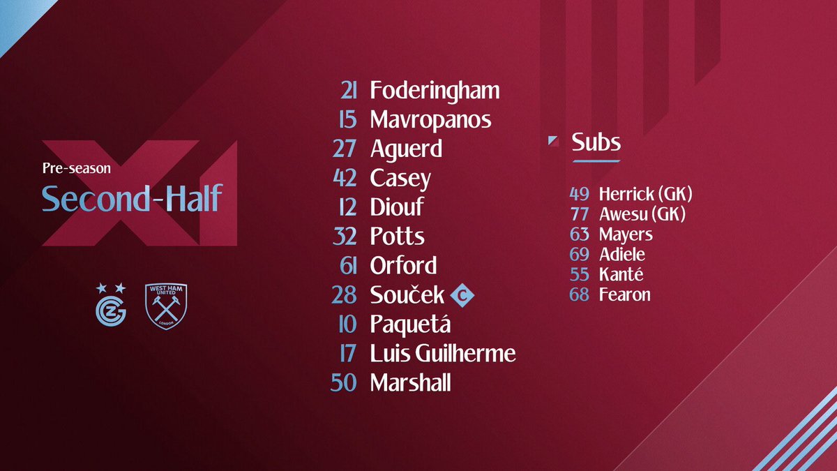 AISean66's tweet image. The line ups for each half of this afternoon’s friendly vs. Grasshopper Club Zürich.
You can watch #PotterBall on YouTube at youtube.com/watch?v=lemAht….
#whufc #guff
