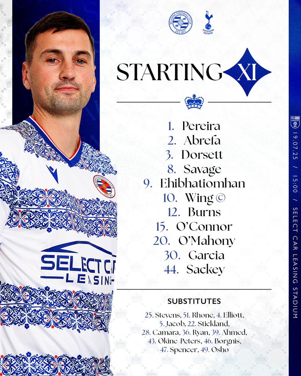 ReadingFC's tweet image. Your Royals line-up to take on Spurs 👑