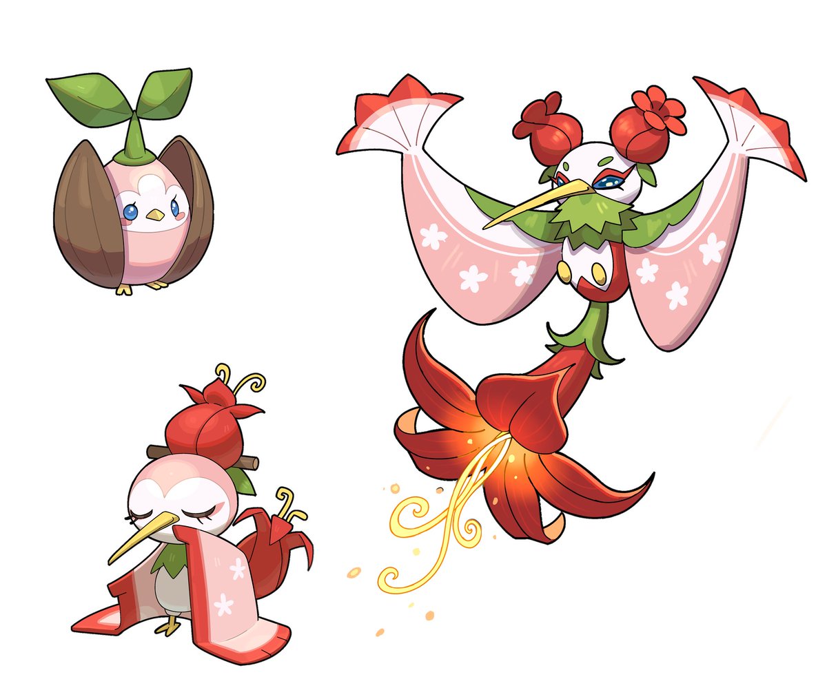Jellymonsart's tweet image. I decided to post fakemons / pokemons here again!
This grass and fire type bird pokemon absorbs sunlight to energize its flower nectar with hot energy.
