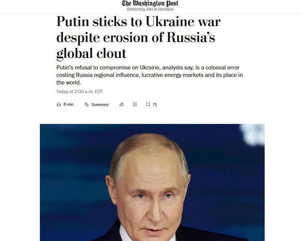 DzisMaksym's tweet image. ‼️ Obsessed with Ukraine: Russian dictator continues war even when it hurts Russia, - WP
To put it bluntly, this war is a huge strategic mistake for Russia. It is not a war that Russia can win in the long term. The cost of the war is incredible, we are talking about a million…