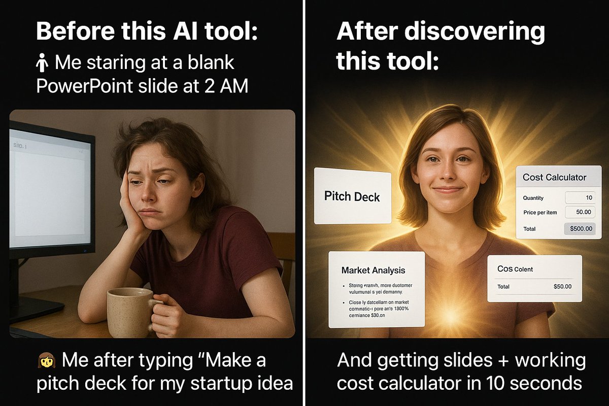 This free AI turns plain text into full presentations — or even a working calculator.

No logins. No limits. Just type what you want.
Slides? Done.

Code? Live and running.

Here’s why it's blowing minds 👇