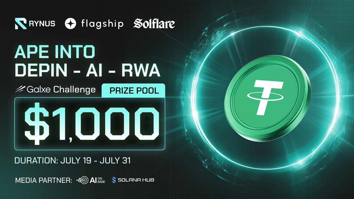 Rynus.io (@rynus_io) on Twitter photo ️🏆 APE INTO DePIN – AI – RWA | $1,000 Galxe Challenge
Rynus is teaming up with <a href="/solflare/">Solflare - The Solana Wallet</a> and <a href="/FlagshipFYI/">Flagship.FYI</a>, along with media partners <a href="/AIonBase_/">AI on Base</a> and <a href="/SolanaHub_/">Solana Hub</a>, to launch a bold new quest for the future of Web3.
Each quest you complete gives you a chance to win a share of the ️🏆 APE INTO DePIN – AI – RWA | $1,000 Galxe Challenge
Rynus is teaming up with <a href="/solflare/">Solflare - The Solana Wallet</a> and <a href="/FlagshipFYI/">Flagship.FYI</a>, along with media partners <a href="/AIonBase_/">AI on Base</a> and <a href="/SolanaHub_/">Solana Hub</a>, to launch a bold new quest for the future of Web3.
Each quest you complete gives you a chance to win a share of the