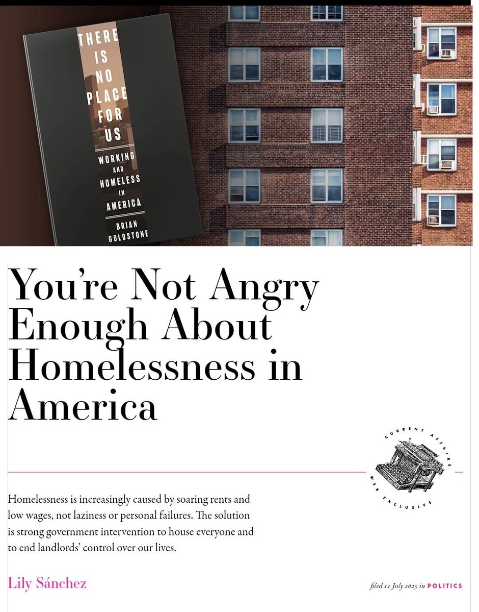 Brian Goldstone (@brian_goldstone) on Twitter photo "We have to go way beyond empathy in terms of how we respond to the truths in this book. The problem of homelessness is not about a lack of empathy. It's about power and who controls access to the basic necessities we all need."
<a href="/curaffairs/">Current Affairs</a> on THERE IS NO PLACE FOR US: "We have to go way beyond empathy in terms of how we respond to the truths in this book. The problem of homelessness is not about a lack of empathy. It's about power and who controls access to the basic necessities we all need."
<a href="/curaffairs/">Current Affairs</a> on THERE IS NO PLACE FOR US: