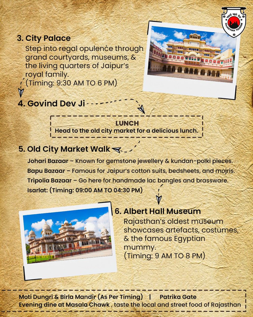 Planning a trip to the Pink City this rainy season? Here is your 4-Day Monsoon Itinerary for Jaipur, packed with heritage walks, vibrant old city markets, lush gardens, and breathtaking monsoon views!
<a href="/tourismgoi/">Ministry of Tourism</a> #MonsoonMap #MonsoonItinerary #Jaipur #JaipurItinerary

(1/3)