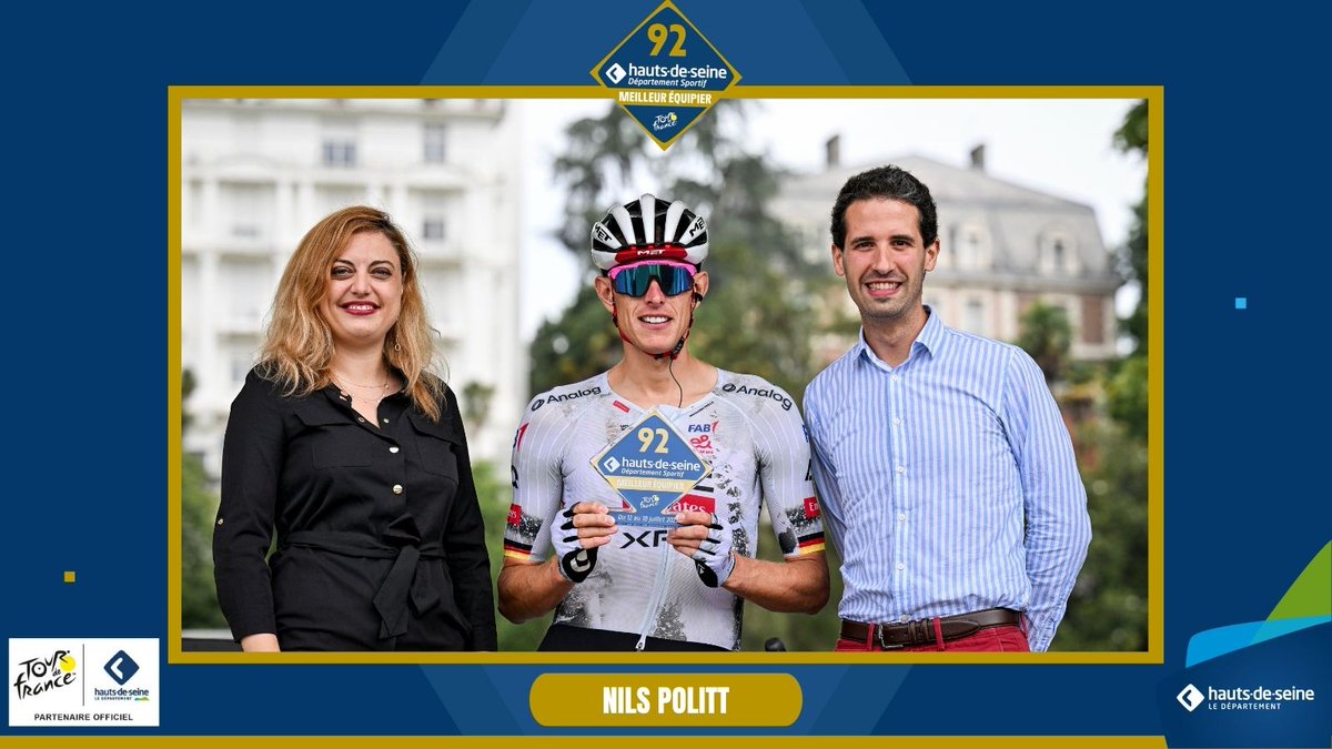 Département des Hauts-de-Seine (@hautsdeseinefr) on Twitter photo 🚴♂️ L’équipier modèle qui mène l’équipe à la victoire !
Bravo à <a href="/PolittNils/">Nils Politt</a>, distingué comme meilleur équipier de la semaine sur <a href="/LeTour/">Tour de France™</a>, pour son altruisme et son engagement sans faille au sein de <a href="/TeamEmiratesUAE/">@UAE-TeamEmirates</a>.
🏆Le trophée lui a été remis par <a href="/SandrineBourg/">Sandrine Bourg</a> et <a href="/Xabi_Elz/">Xabi Elizagoyen</a>, 🚴♂️ L’équipier modèle qui mène l’équipe à la victoire !
Bravo à <a href="/PolittNils/">Nils Politt</a>, distingué comme meilleur équipier de la semaine sur <a href="/LeTour/">Tour de France™</a>, pour son altruisme et son engagement sans faille au sein de <a href="/TeamEmiratesUAE/">@UAE-TeamEmirates</a>.
🏆Le trophée lui a été remis par <a href="/SandrineBourg/">Sandrine Bourg</a> et <a href="/Xabi_Elz/">Xabi Elizagoyen</a>,