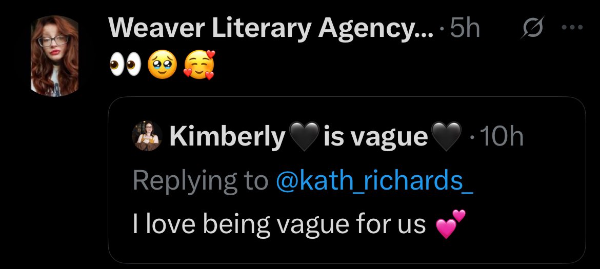 klynnhanson's tweet image. Lots of vagueness happening over at @weaverliterary 👀