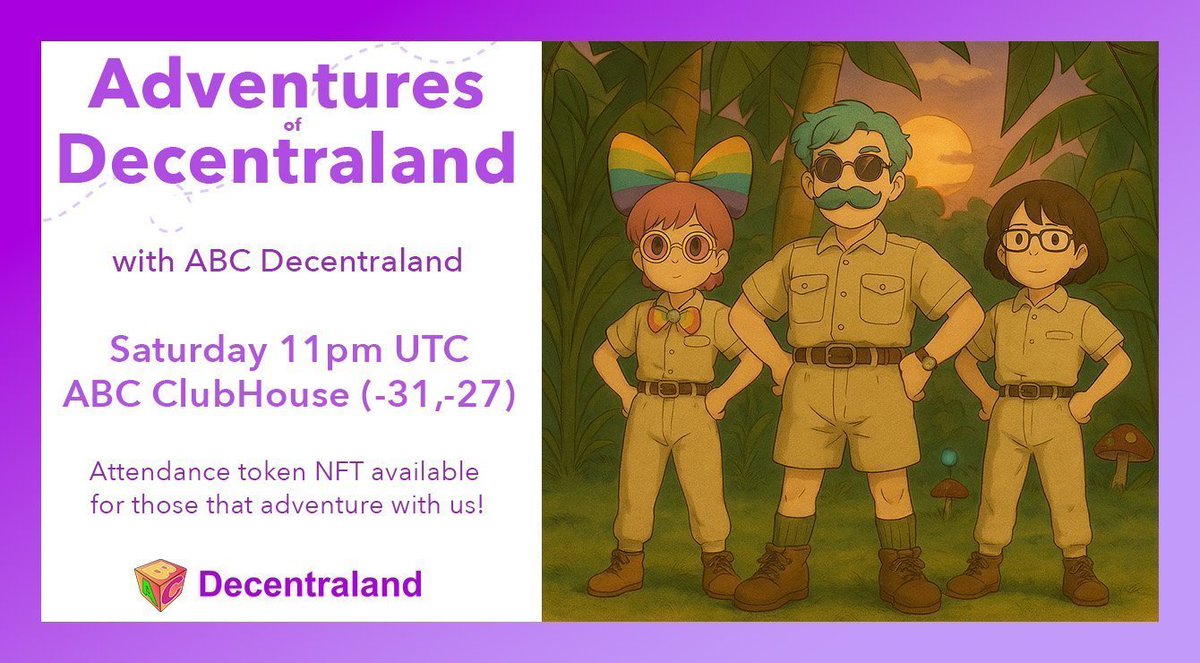 ABCDecentraland's tweet image. Adventures again today at 11PM UTC (4PM PT / 7PM ET)! 
Week #146!

Meet at ABC ClubHouse -31,-27 in #Decentraland          

Watch the stream: twitch.tv/billyteacoin
OR
parti.com/creator/parti/…

Event page: events.decentraland.org/event/?id=5a75…