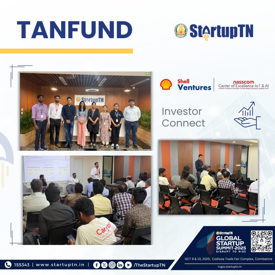 TheStartupTN's tweet image. StartupTN, in collaboration with Shell Ventures and NASSCOM, recently organized an Investor Readiness session followed by an Investor Connect session at the StartupTN office in Chennai.
Out of over 200 applicants, more than 30 high-potential startups were shortlisted to pitch…