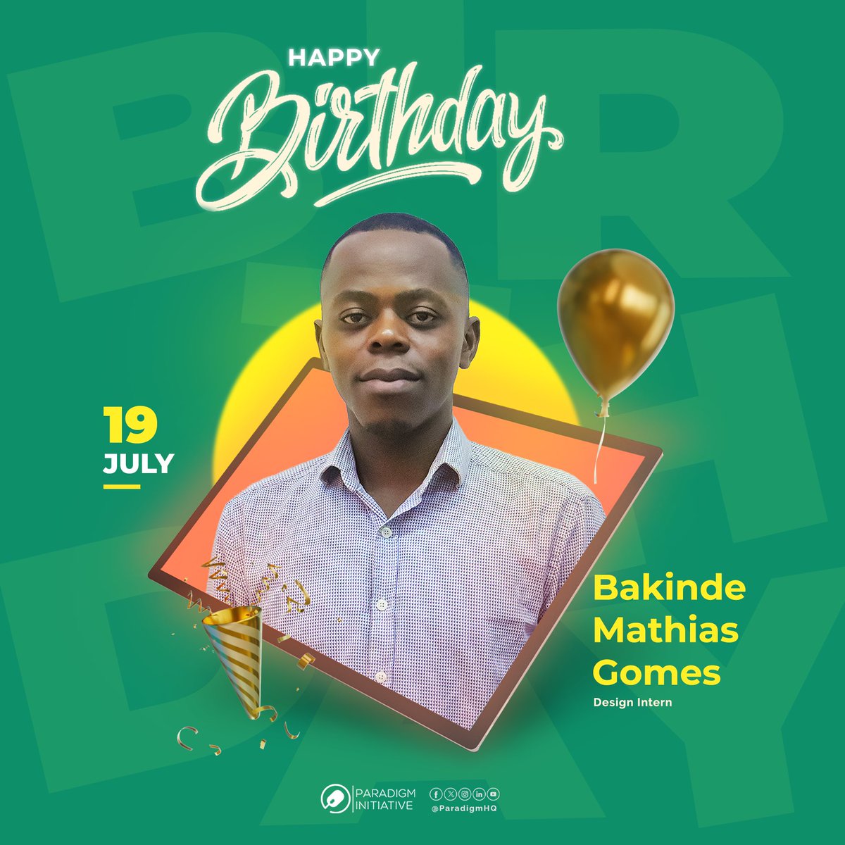 ParadigmHQ's tweet image. 🎉 Joyeux anniversaire à Bakinde Mathias, notre stagiaire en design chez Paradigm Initiative.
Aujourd’hui, nous célébrons non seulement ton jour spécial, mais aussi le dévouement que tu apportes à l’équipe.
Que cette journée soit remplie de joie et de belles surprises ! 🎂…
