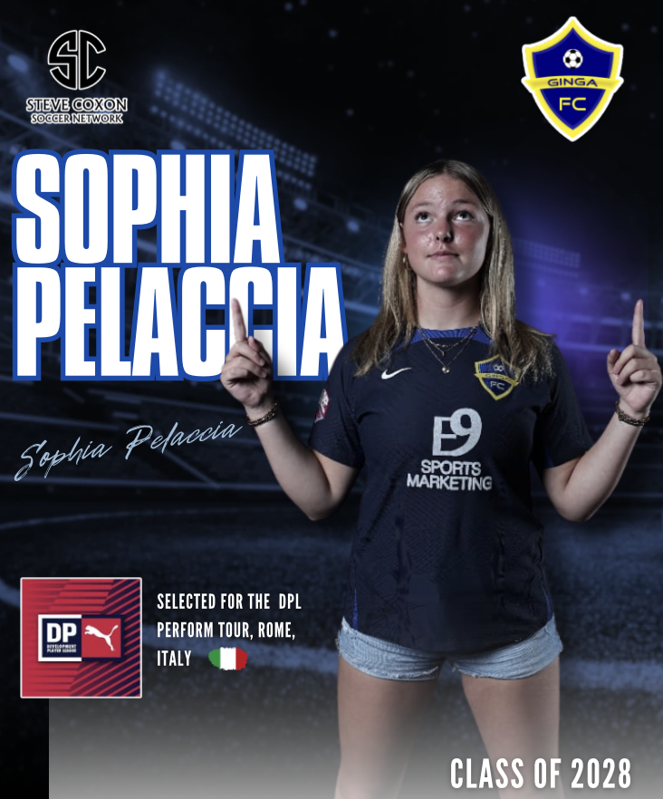 SteveCoxonCSN's tweet photo. Delighted to announce that 2028 standout Sophia Pelaccia, center midfielder &amp; captain of Ginga FC, has been selected to play for the DPL Perform team on their tour of Rome, Italy! 🇮🇹

#GingaFC 
#NCAATopProspect https://t.co/XNlaJ4cx1C